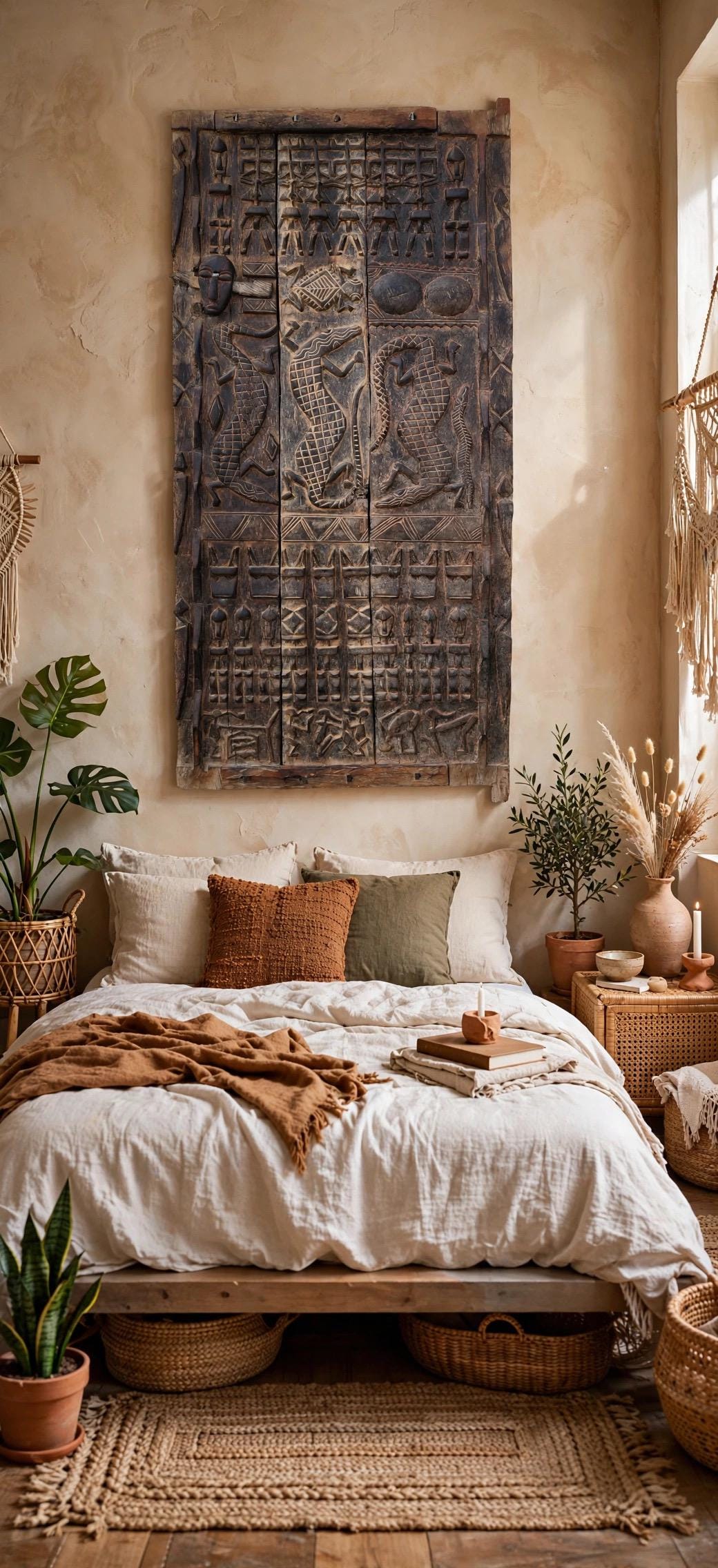 Unique Wall decor Antique African Dogon Granary Door Panel: Carved Wood Tribal Art (76x34)