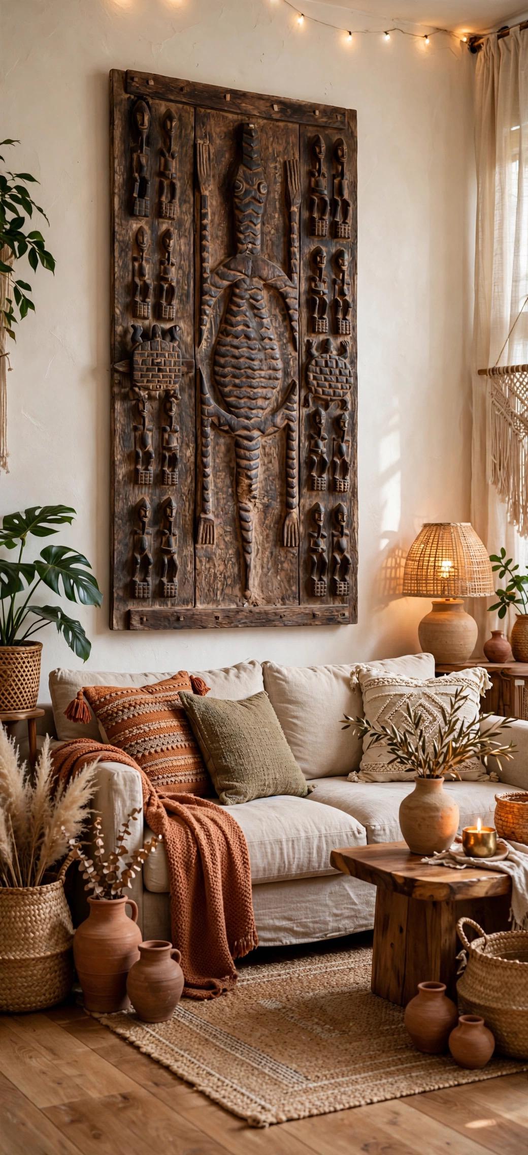 Antique Crocodile Dogon Door Panel: African Tribal Art, Carved Wood Decor 30.5 × 74