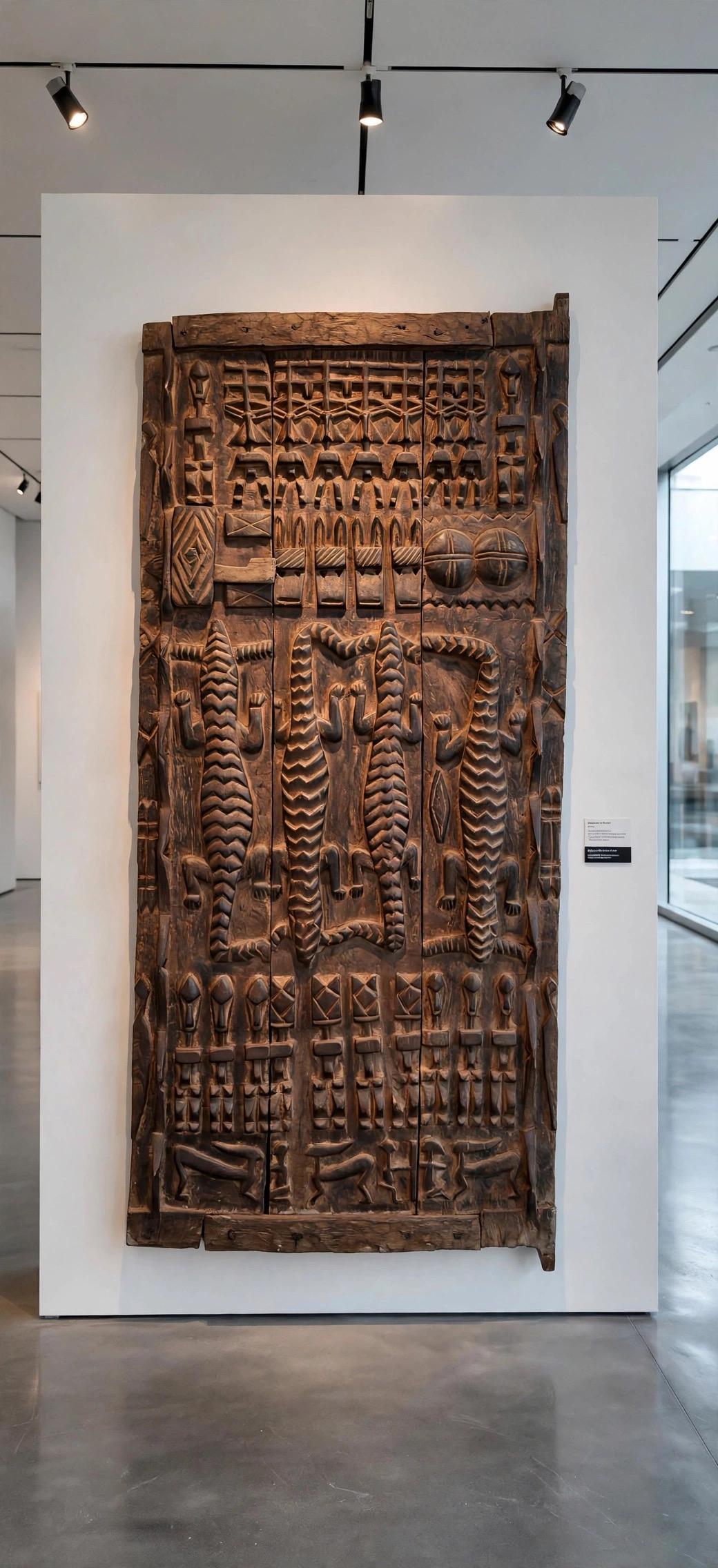 Rare Wall decor Antique African Dogon Door Panel: Carved Wood Tribal Art (74x34)