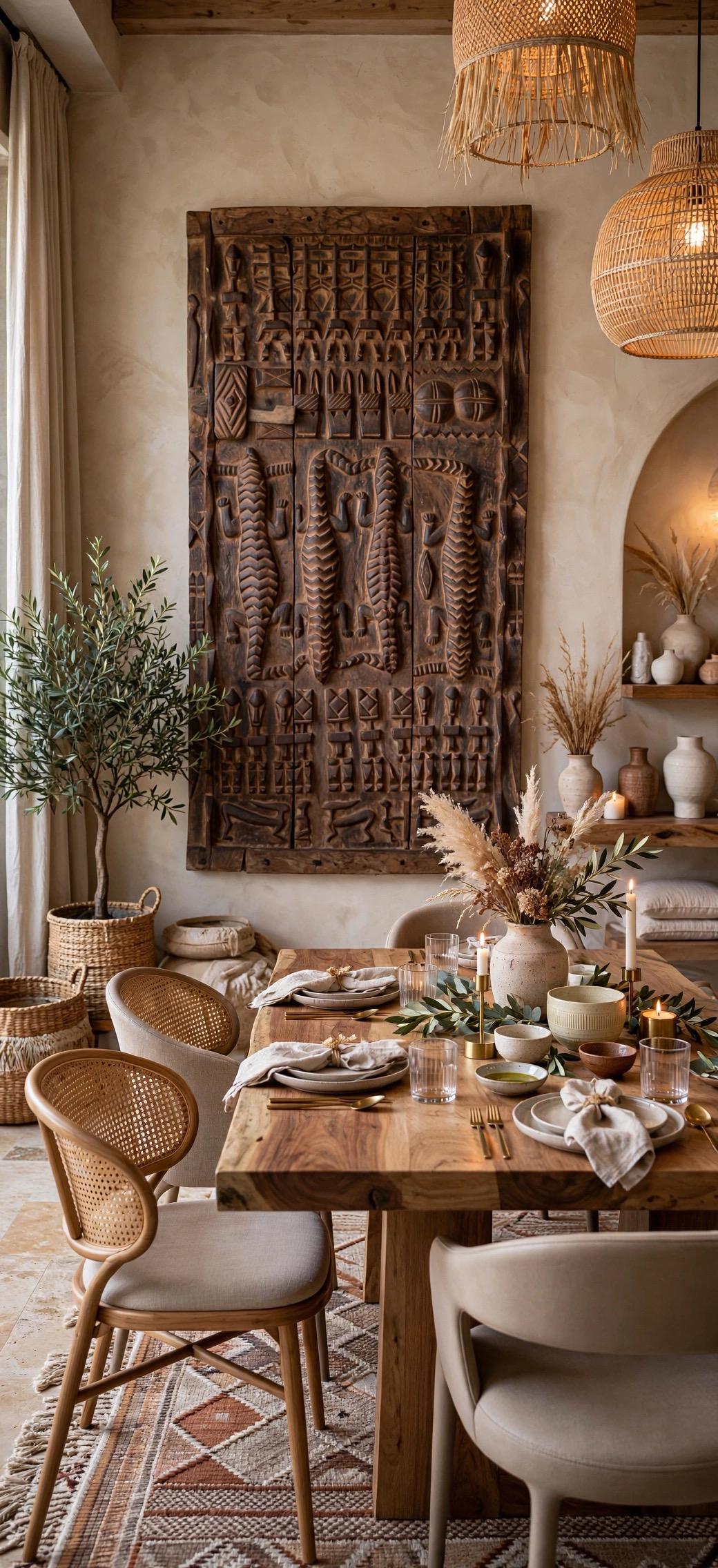 Rare Wall decor Antique African Dogon Door Panel: Carved Wood Tribal Art (74x34)