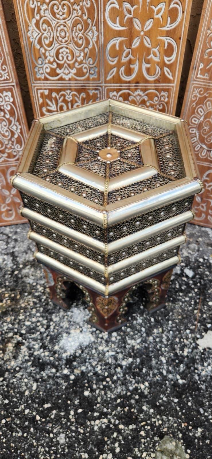 One of a kind Vintage Moroccan silver metal side Table: Handmade coffee table