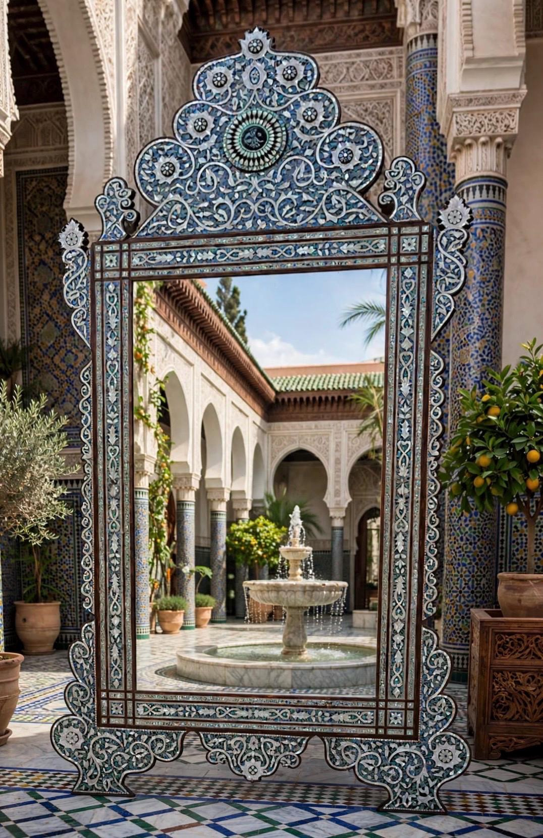 Abalone Mother of Pearl Inlay Mirror, Moorish Design, Handcrafted