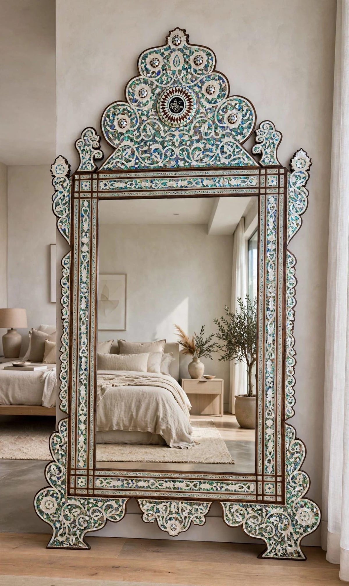 Abalone Mother of Pearl Inlay Mirror, Moorish Design, Handcrafted