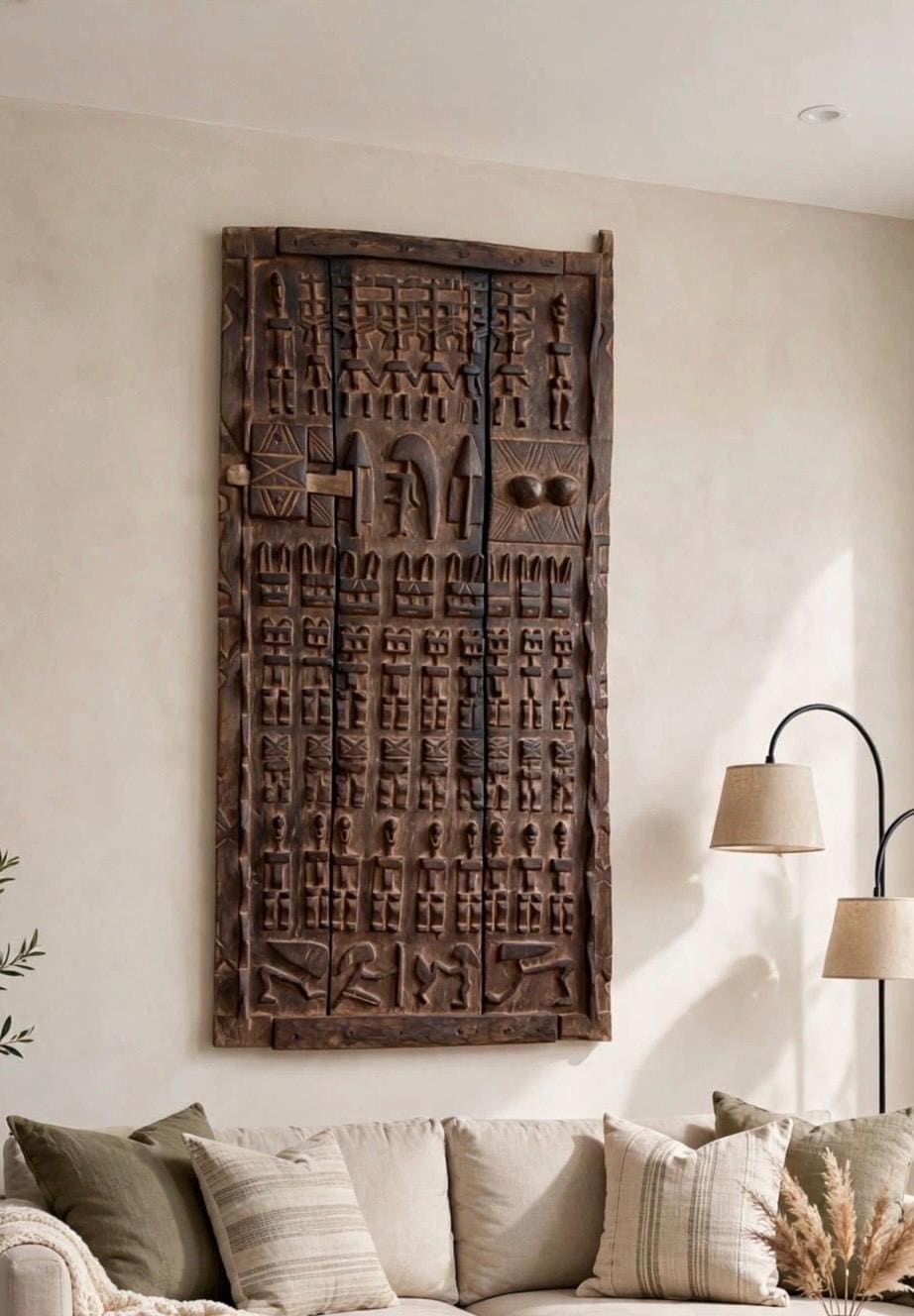 Gallery Wall decor Antique African Dogon Door Panel: Carved Wood Tribal Art (70x30)