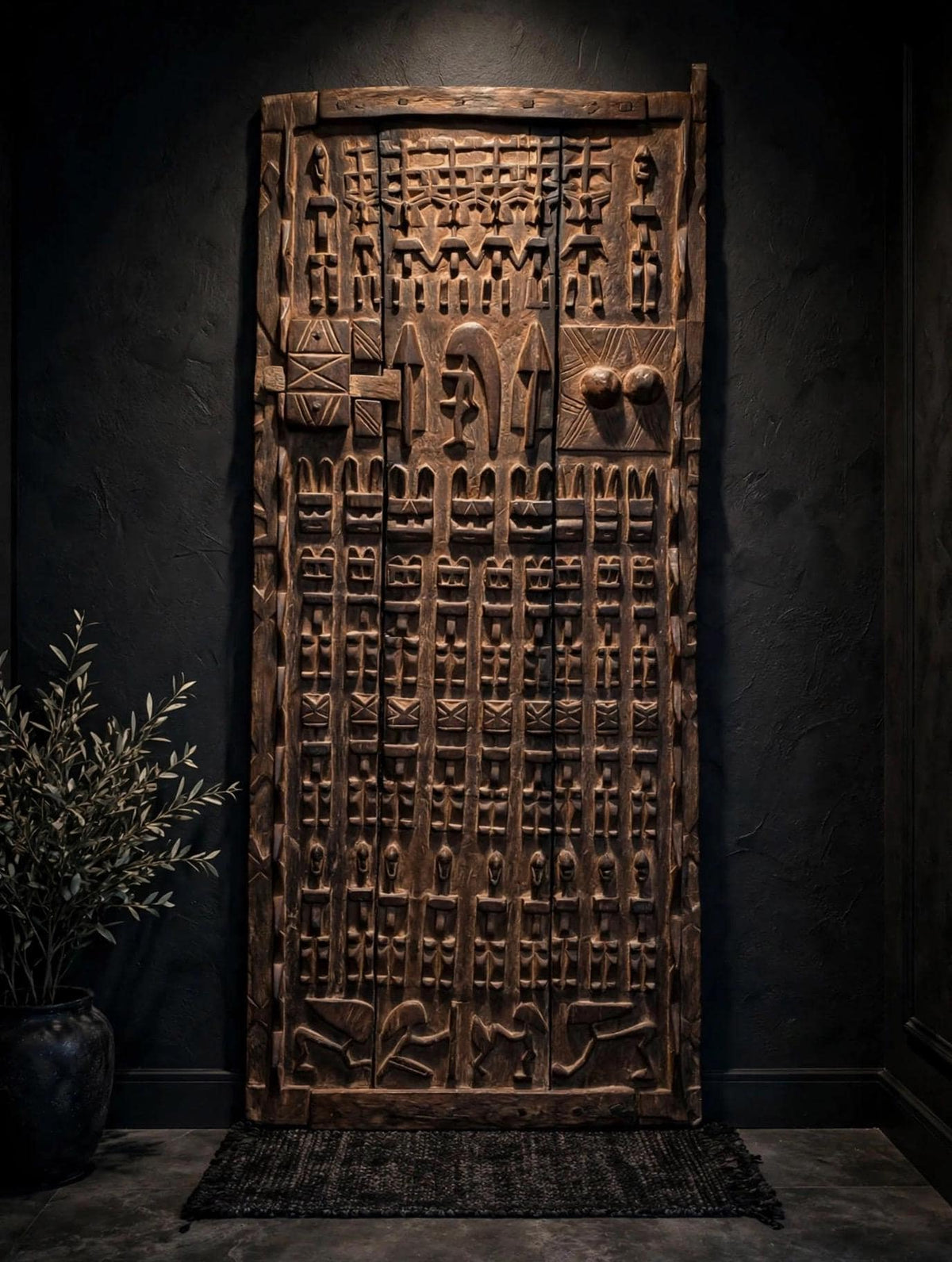 Gallery Wall decor Antique African Dogon Door Panel: Carved Wood Tribal Art (70x30)