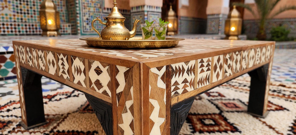 Unique handmade Moroccan resin Inlaid Table statement piece: home decor