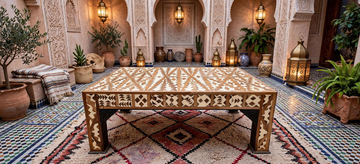 Unique handmade Moroccan resin Inlaid Table statement piece: home decor
