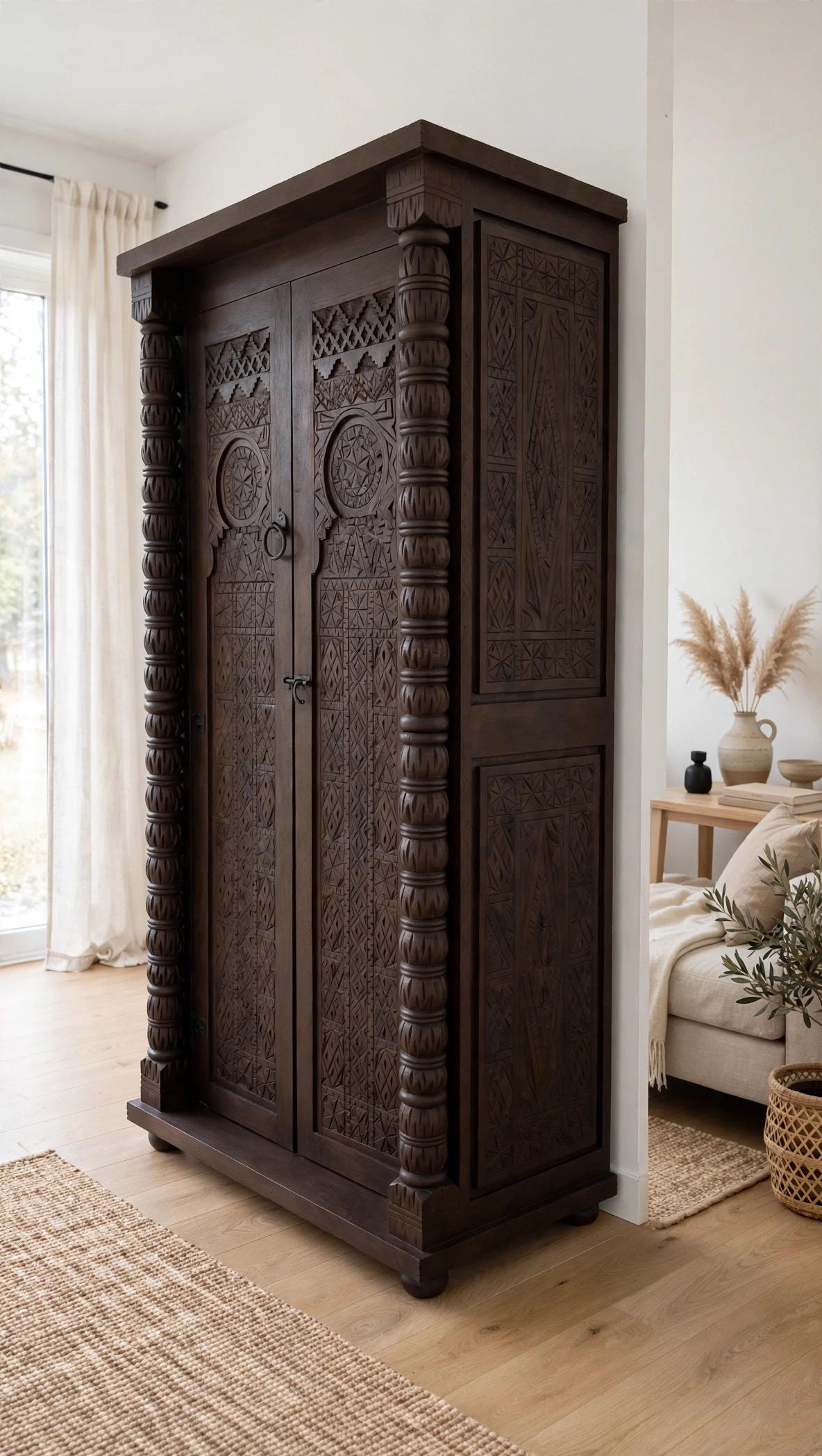 Palace Vintage moroccan berber wooden carved Armoire  39 x 78