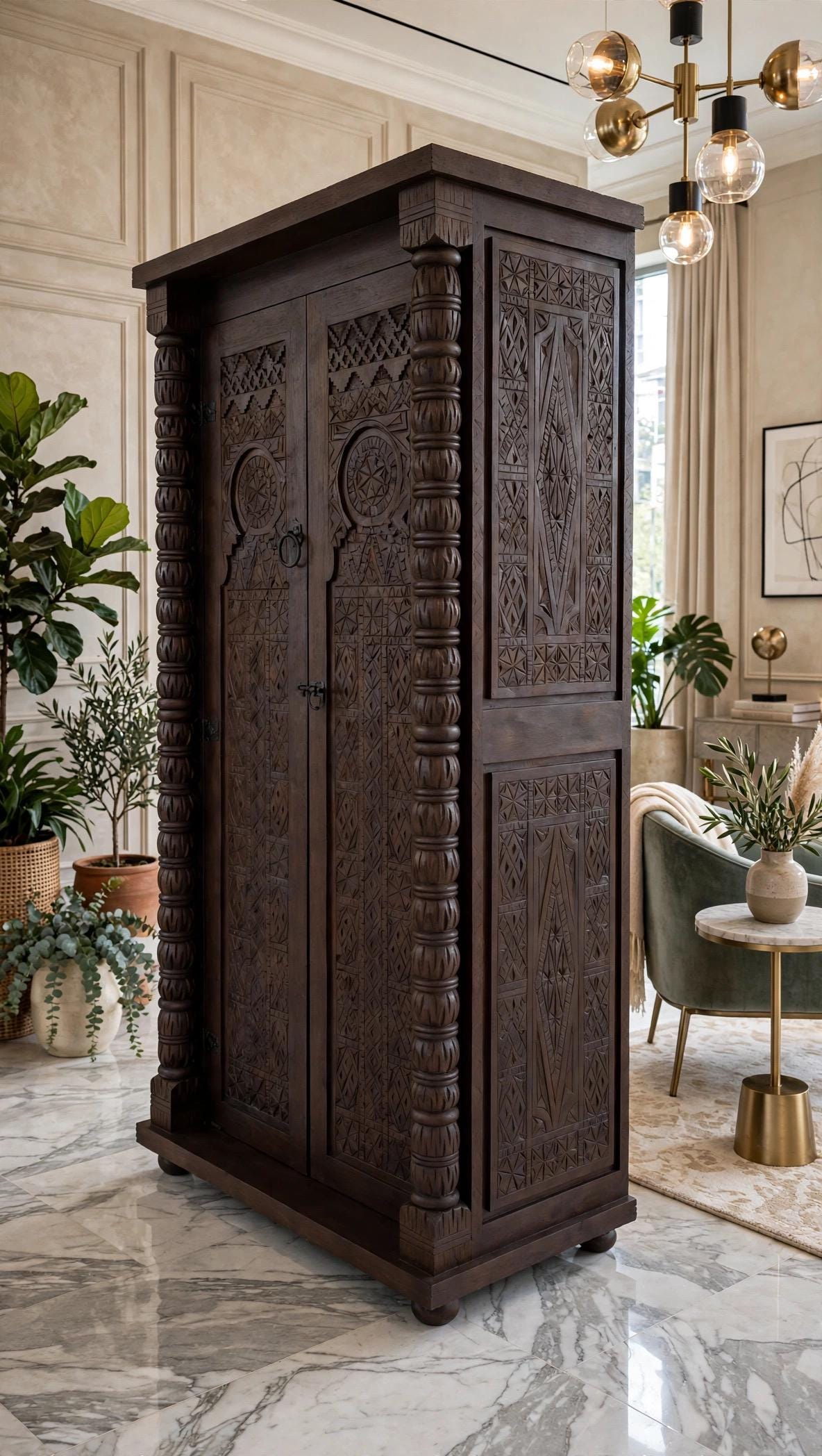 Palace Vintage moroccan berber wooden carved Armoire  39 x 78