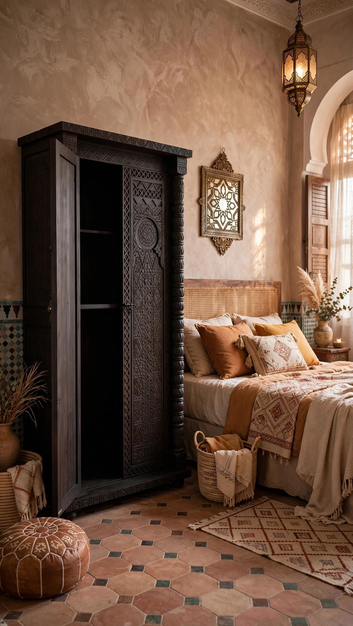 Palace Vintage moroccan berber wooden carved Armoire  39 x 78