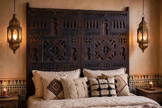 Vintage Hand Carved Touareg Door Panels: African Berber Decor, 94"x74"