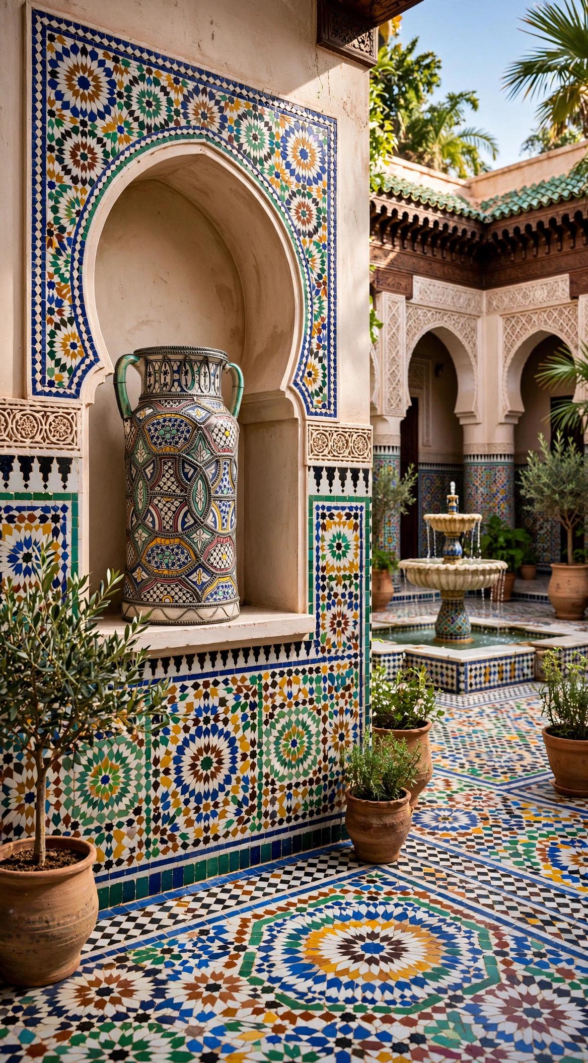 One of a kind Moroccan polychrome antique jar/amphora embellished with intricate nickel-silver