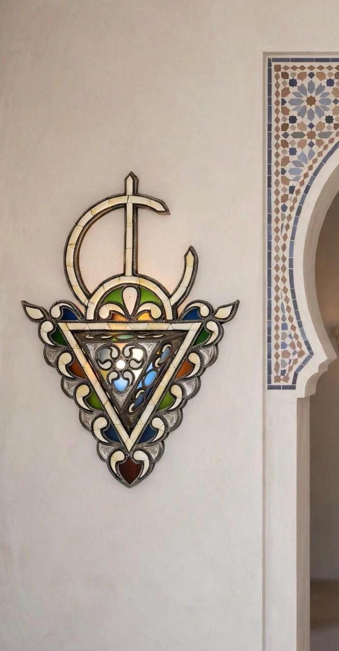 Two Antique Fibula Berber craftsmanship, geometric inlay with intricate chased metalwork. Statement piece