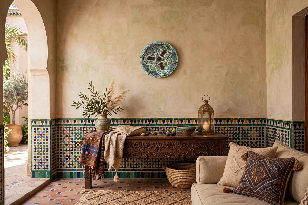 Mid-20th Century Moroccan decoration platter: clay pottery dates back centuries in Morocco