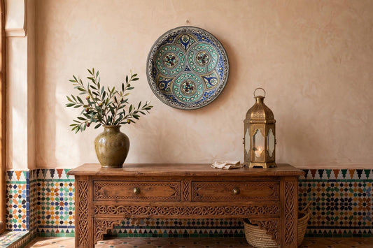 Mid-20th Century Moroccan decoration platter: Wall art plate decor