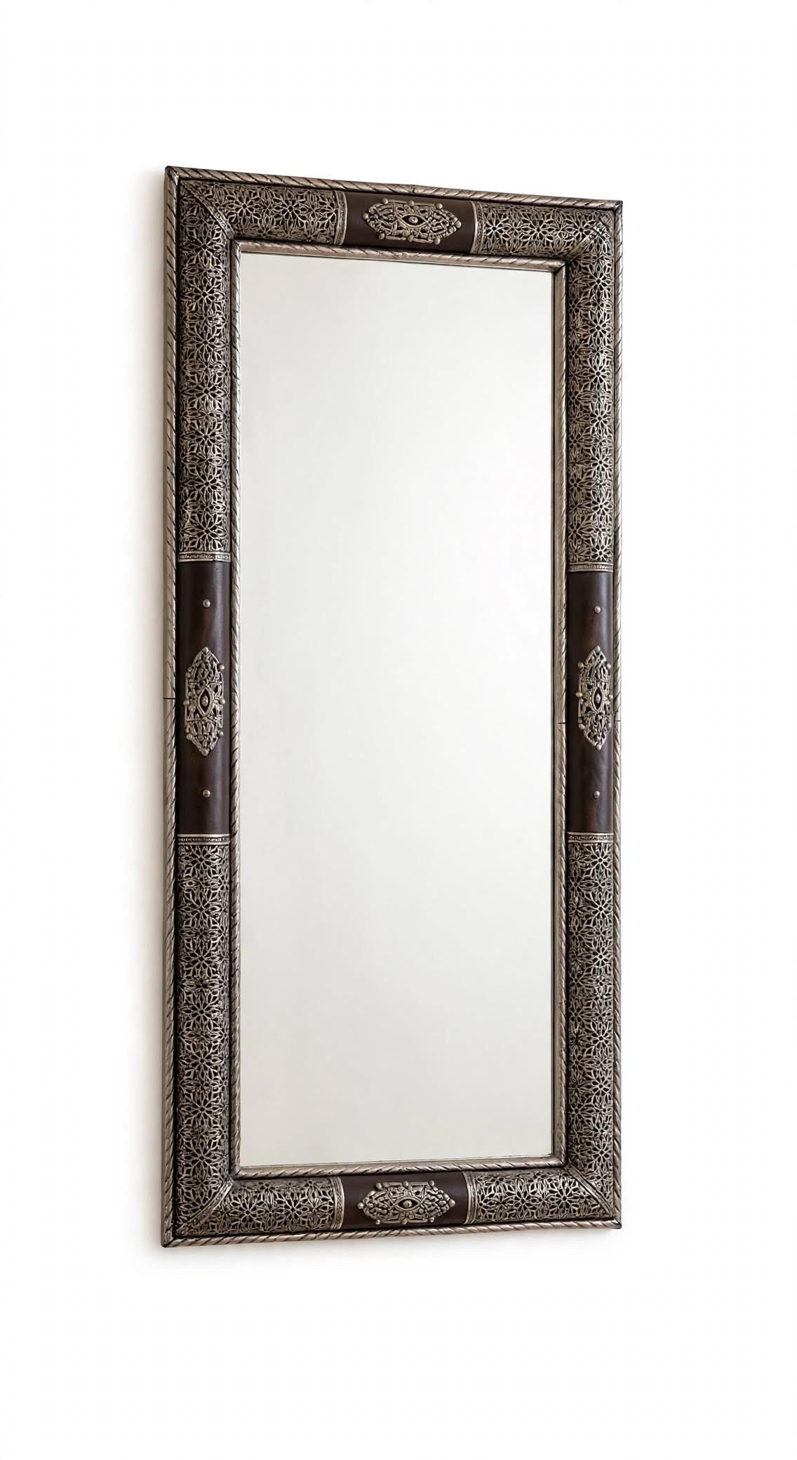 Elevate Your Space with Timeless Craftsmanship Hand Tooled Moroccan Silver Mirror, Moorish Decor (63x27.5”)