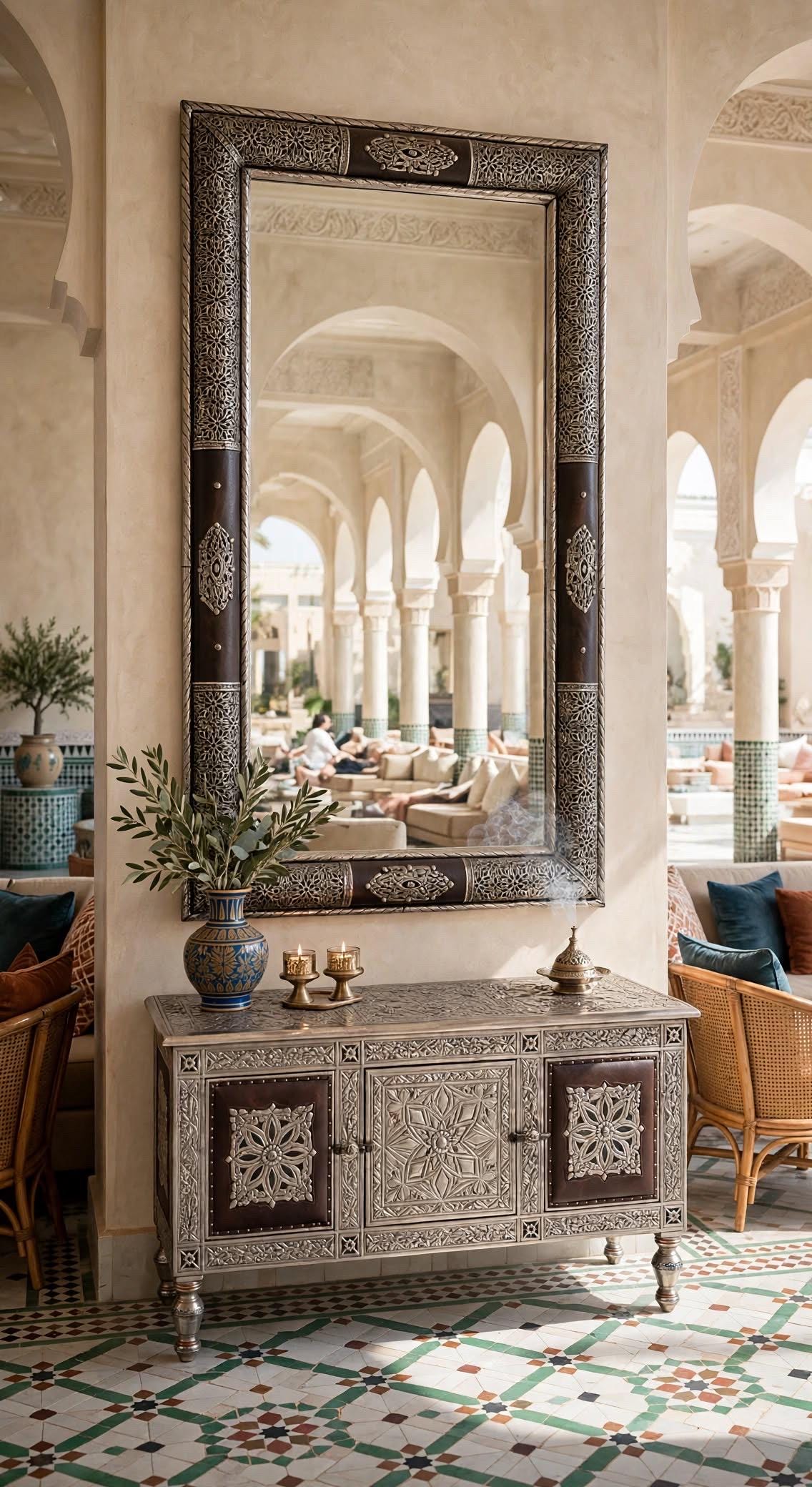 Elevate Your Space with Timeless Craftsmanship Hand Tooled Moroccan Silver Mirror, Moorish Decor (63x27.5”)