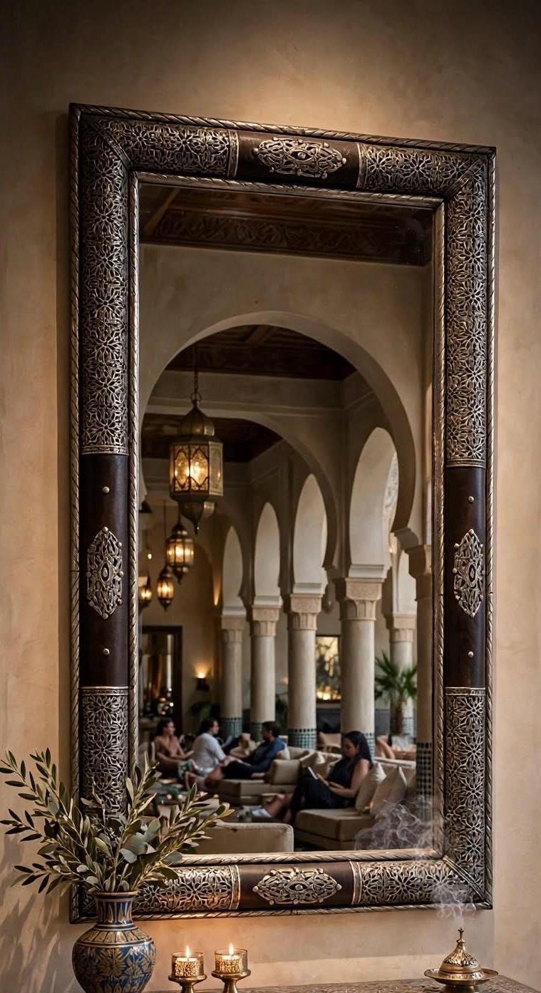 Elevate Your Space with Timeless Craftsmanship Hand Tooled Moroccan Silver Mirror, Moorish Decor (63x27.5”)