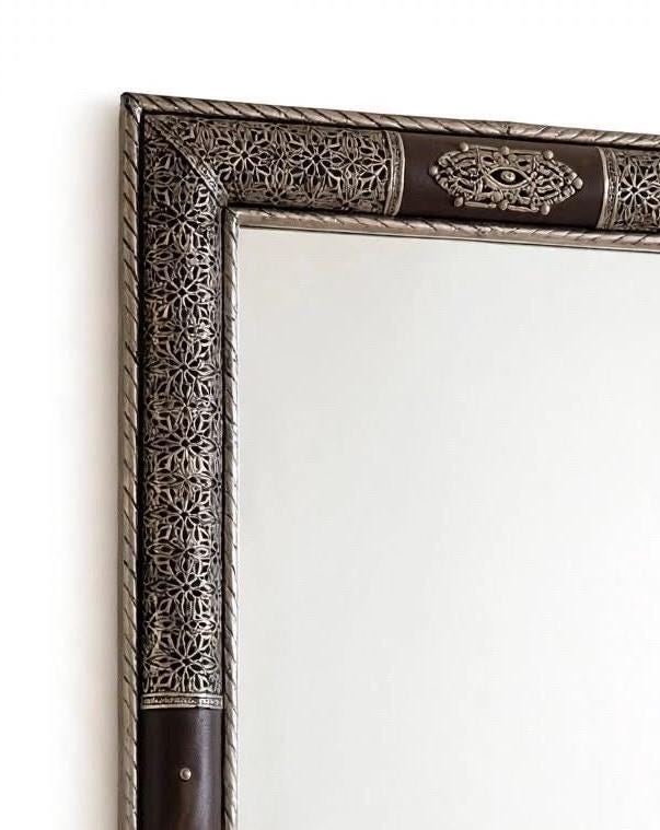 Elevate Your Space with Timeless Craftsmanship Hand Tooled Moroccan Silver Mirror, Moorish Decor (63x27.5”)