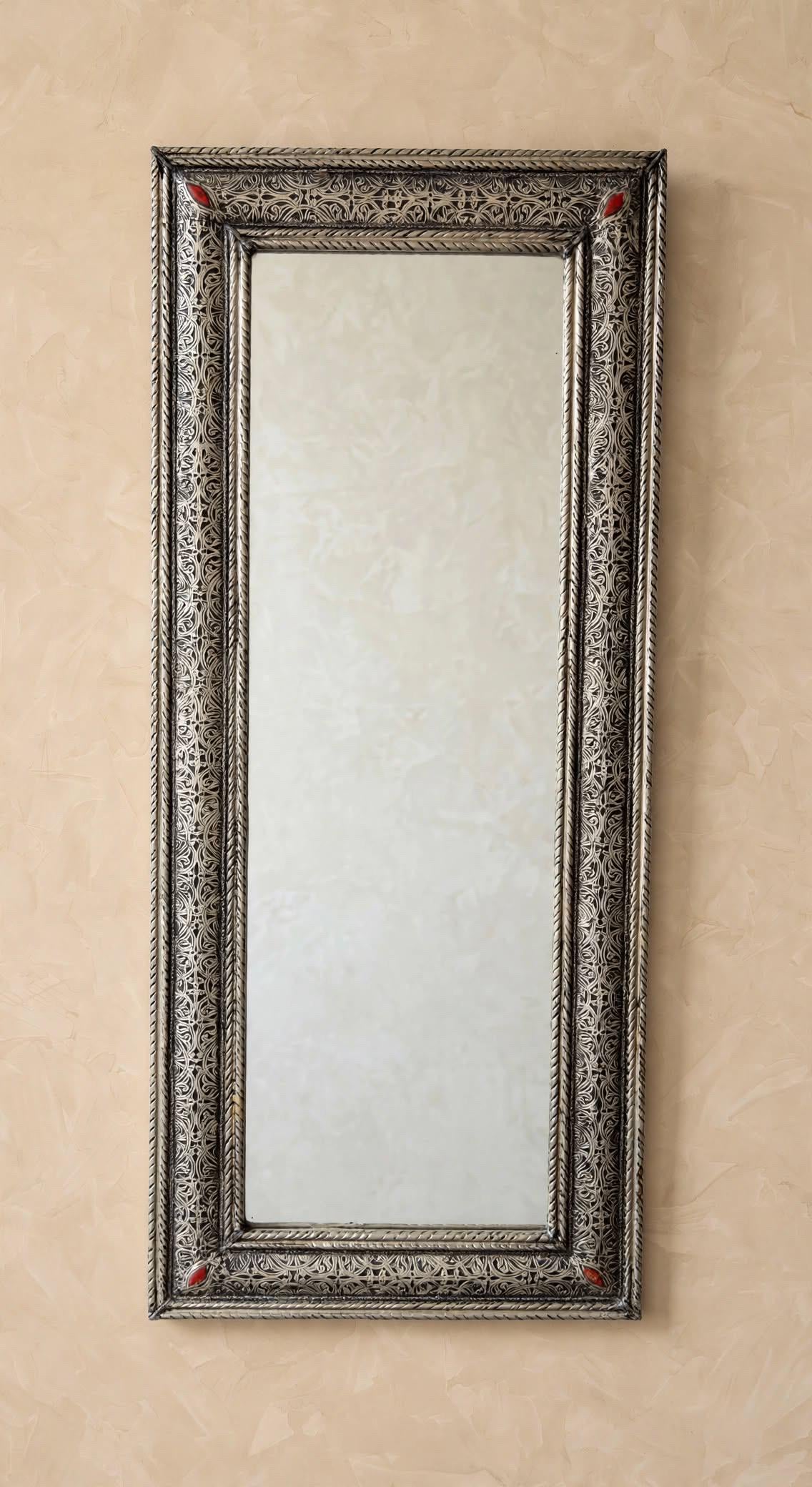 Handcrafted rectangular Moroccan Silver Mirror (46.5x19”)