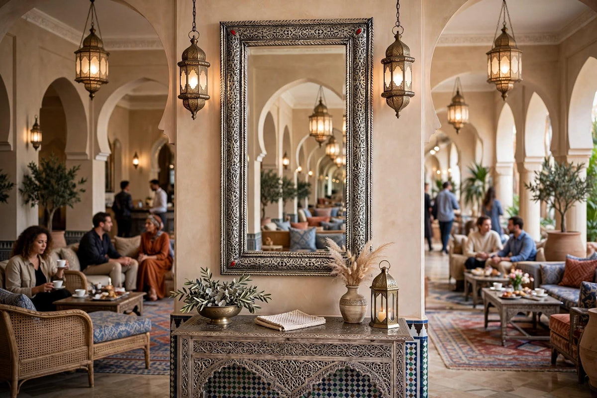 Handcrafted rectangular Moroccan Silver Mirror (46.5x19”)