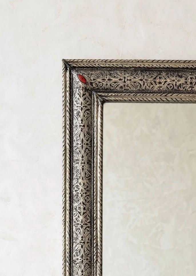 Handcrafted rectangular Moroccan Silver Mirror (46.5x19”)