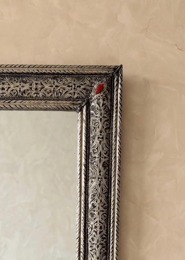 Handcrafted rectangular Moroccan Silver Mirror (46.5x19”)