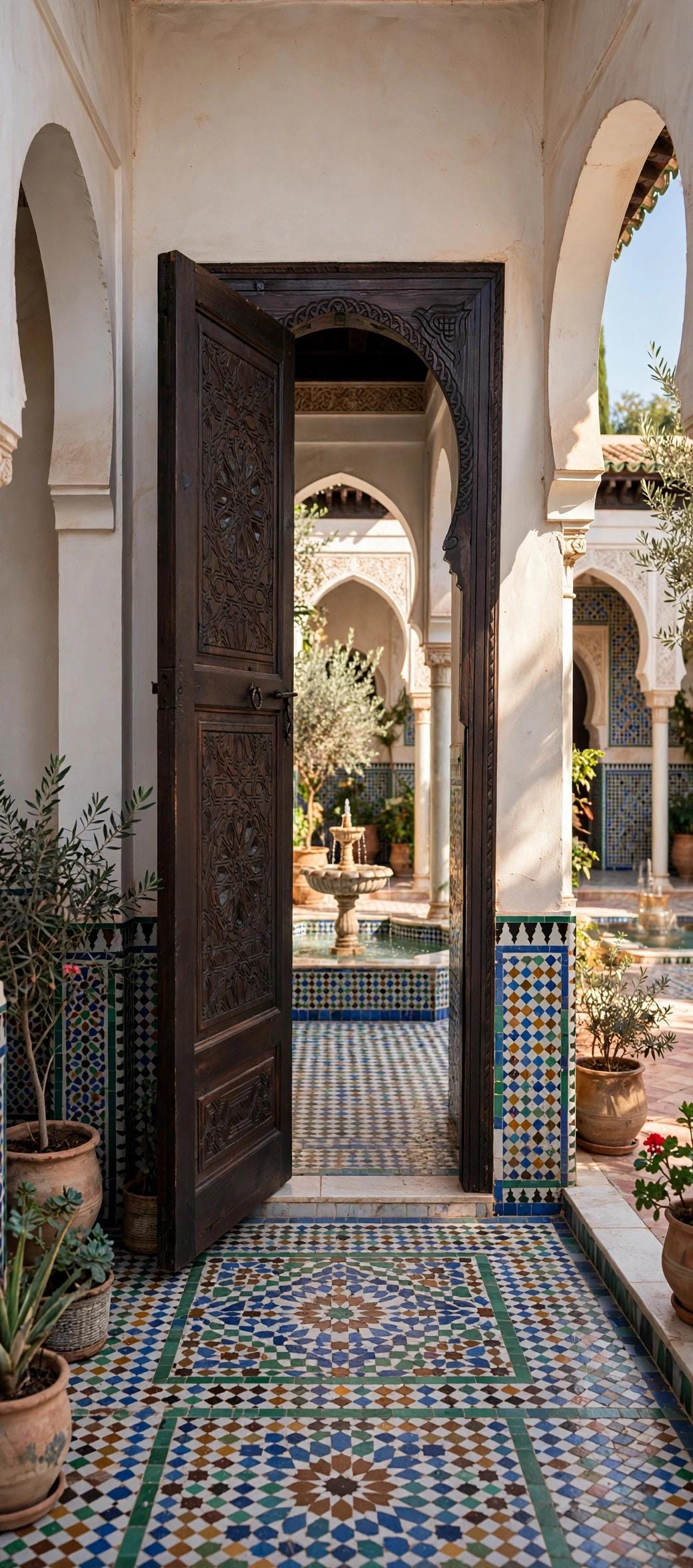 Hand Carved Moroccan Door, Alhambra Moorish Style, 79" x 29"