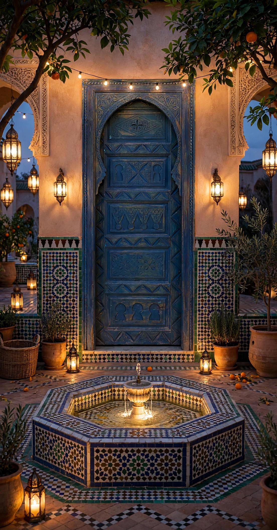 Vintage Carved Blue Door: Moroccan Berber, Handmade Cedar