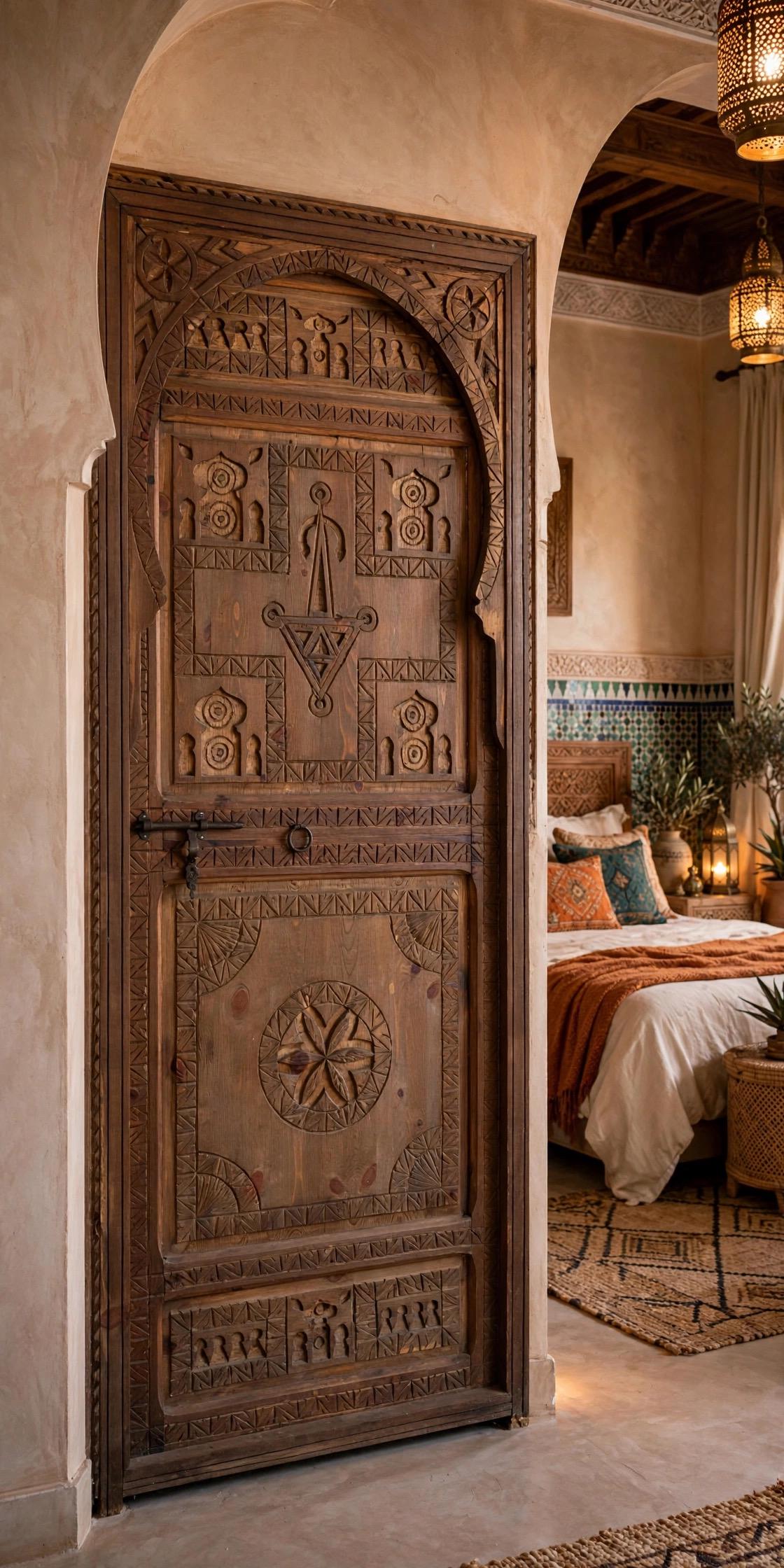 Hand Carved Berber Door: Vintage Moroccan Touareg Cedar, 79" x 32.5"