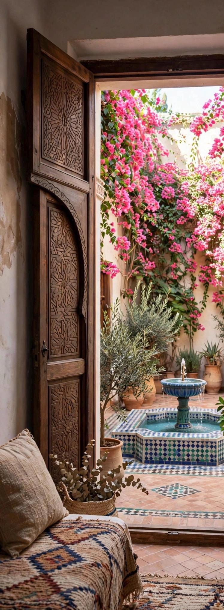 Hand Carved Moroccan Double Door Panels, Cedar Moorish Artwork (104x49)