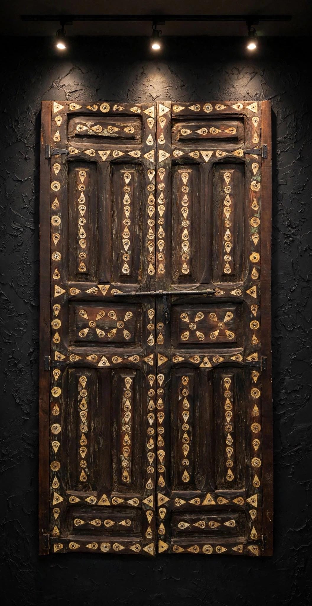 Unique inlay Cedar Door, Antique Moroccan Riad Double Panels