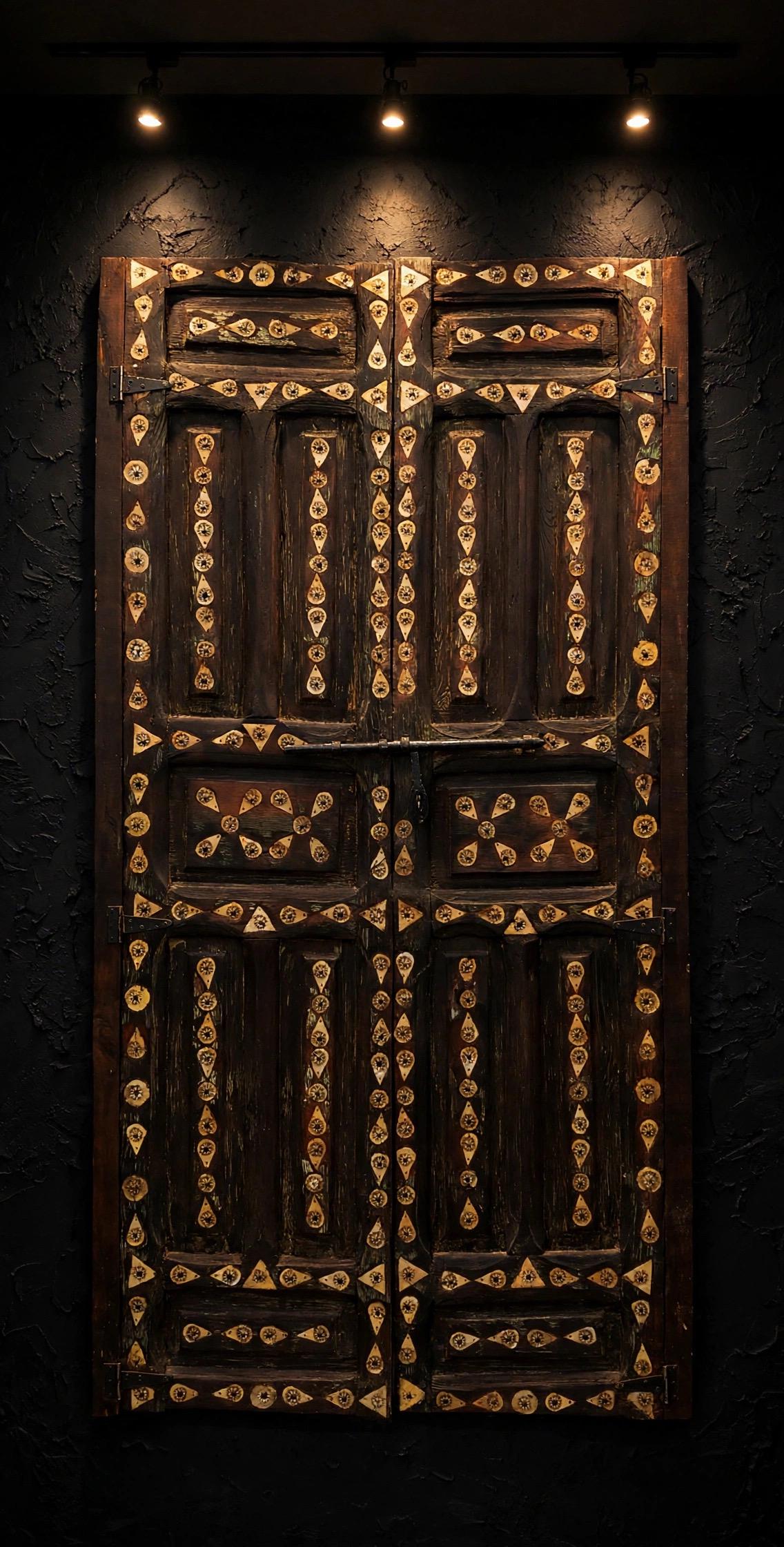 Unique inlay Cedar Door, Antique Moroccan Riad Double Panels