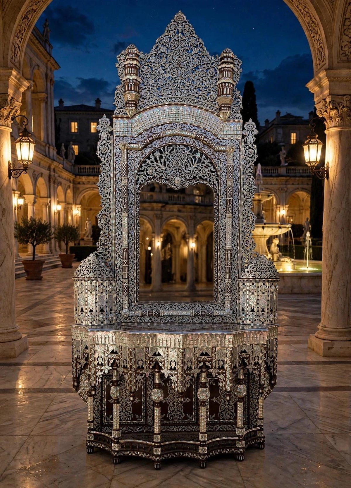 Middle Eastern Mother of Pearl Inlay Console Table with Mirror
