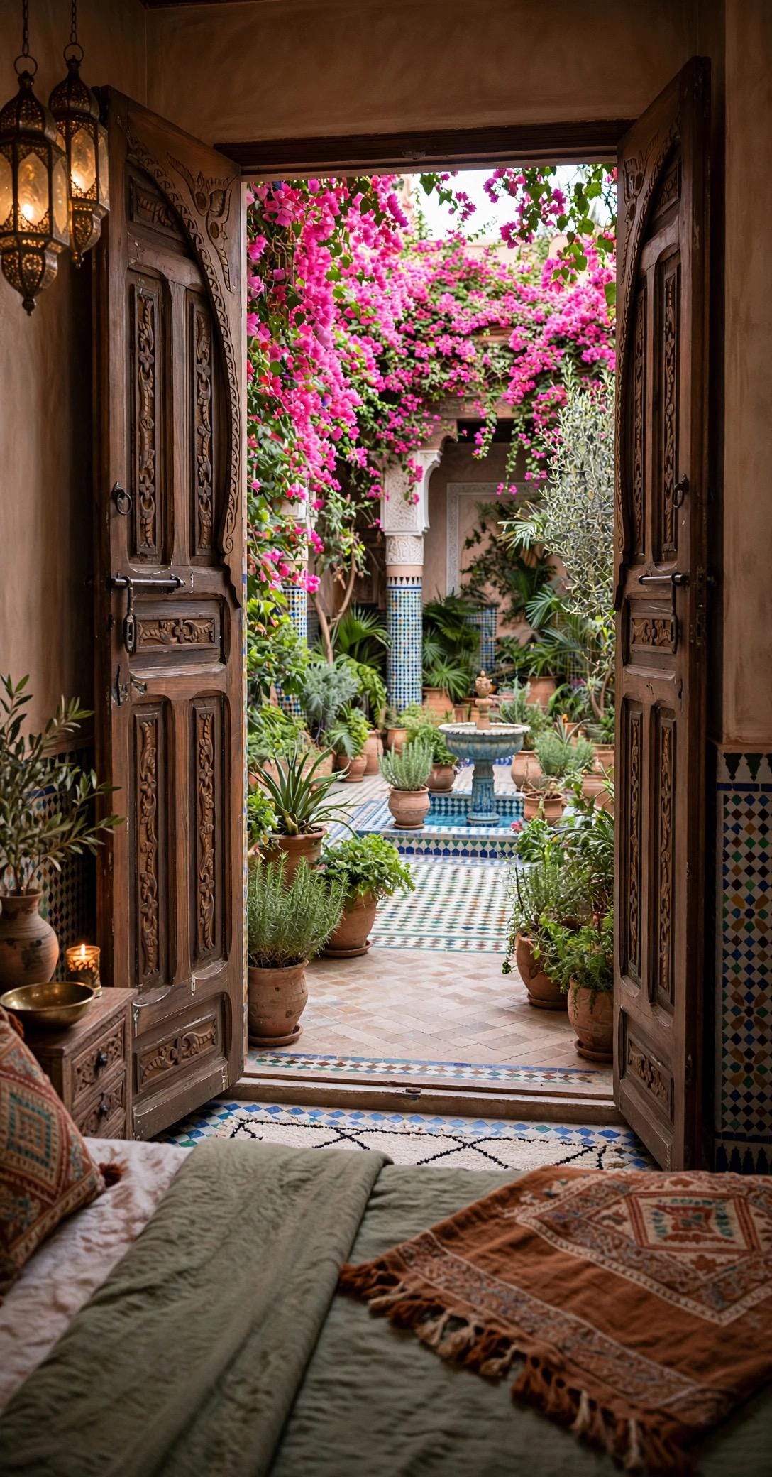 Handmade Vintage Moroccan Carved Wood Door Panels (78x40)