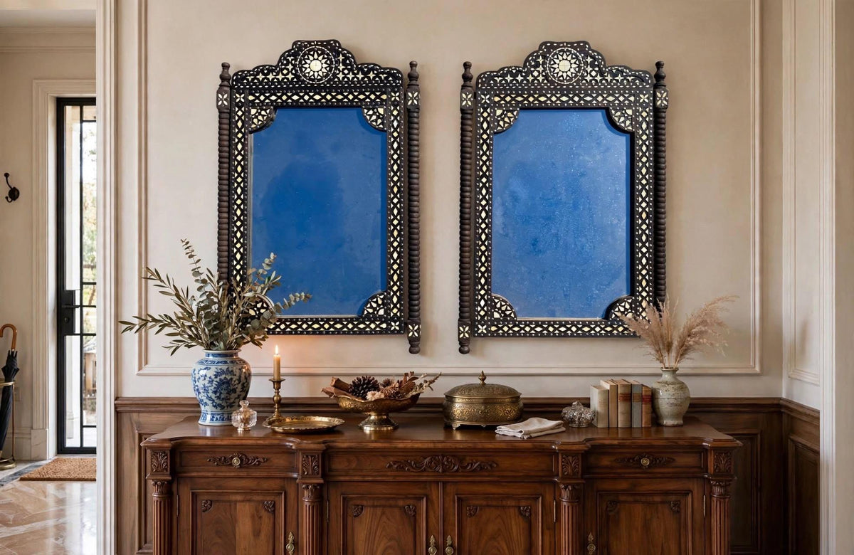 Handmade Camel Bone Inlay Mirror: Moroccan Moorish Wall Decor (50x32)