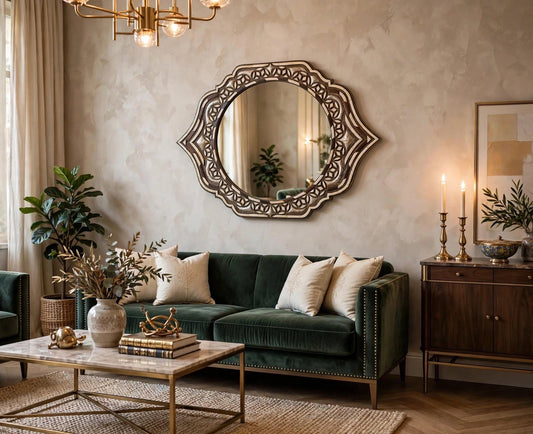 Handmade Moroccan Mirror: Camel Bone Inlay, Moorish Design (34x31)