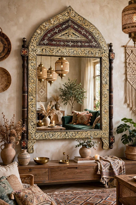 Handmade Moroccan Bone Inlay Mirror, Moorish Design (61x38)