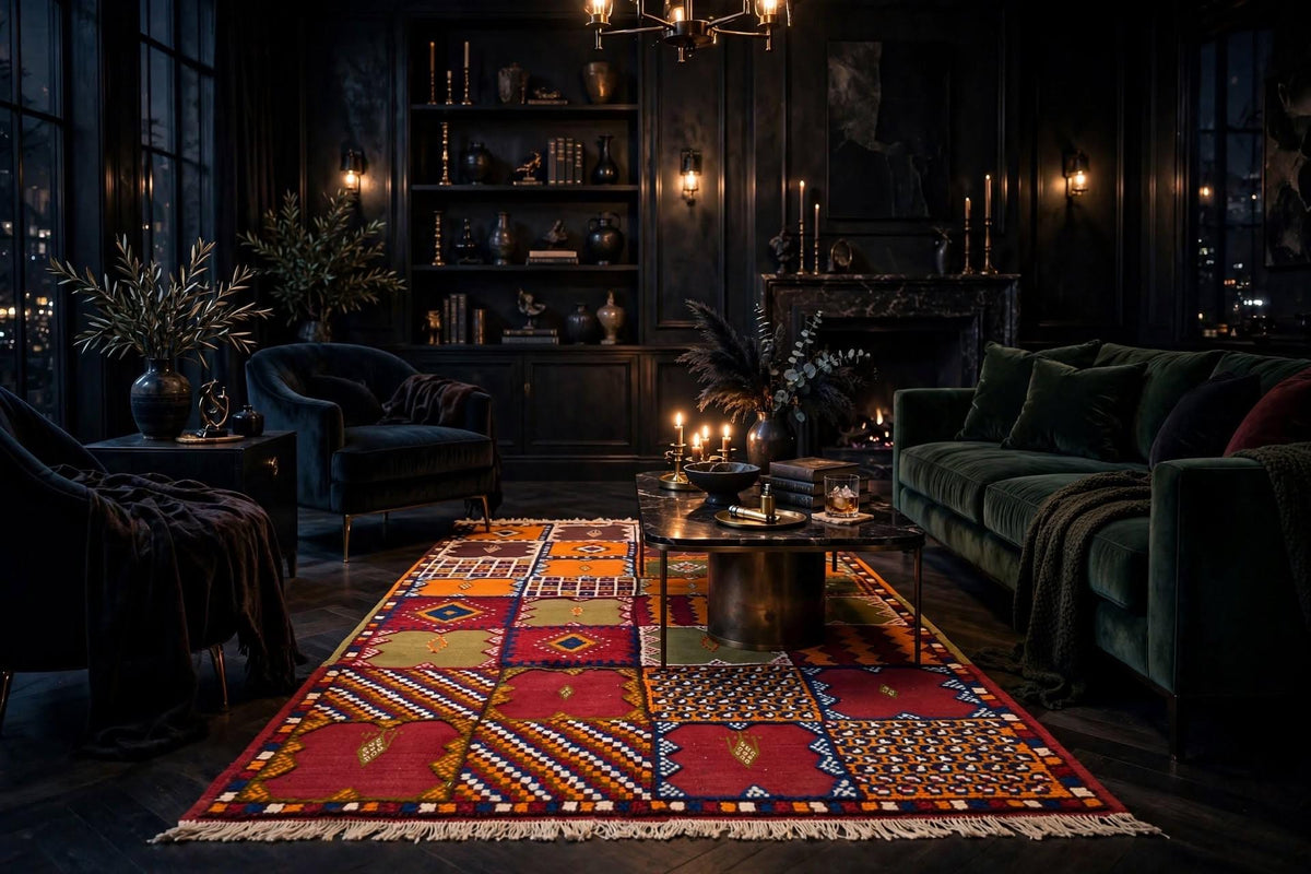 Handwoven Taznakht Berber Patchwork Rug | Vintage Carpet (86" x 47")