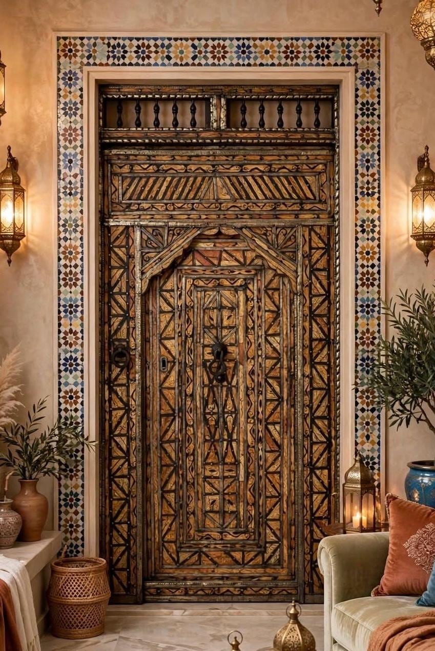 Antique Moroccan Inlay Bone Door, Middle Eastern Palace Decor