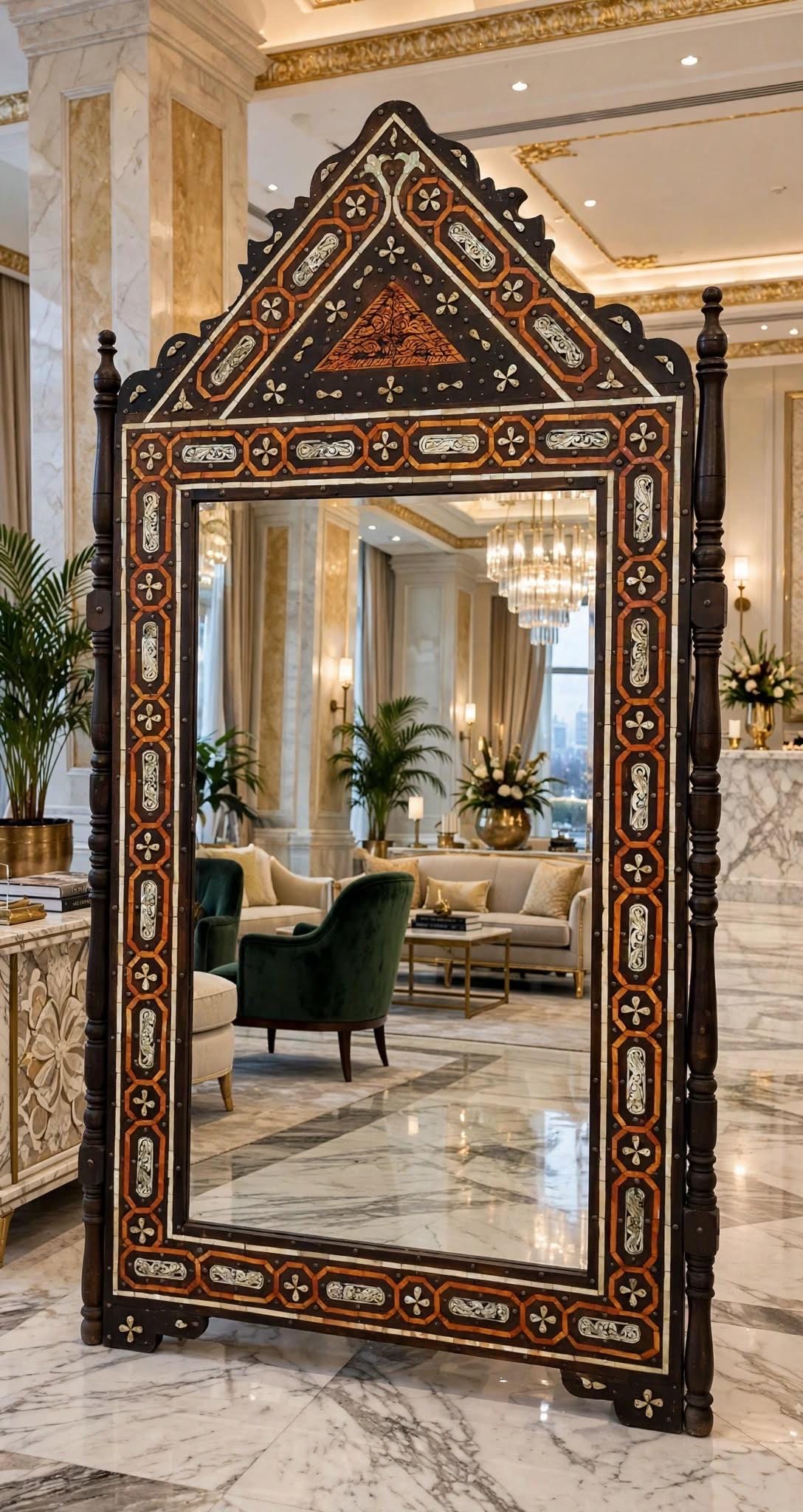 Handmade Moroccan Bone Inlay Mirror, Moorish Berber Design
