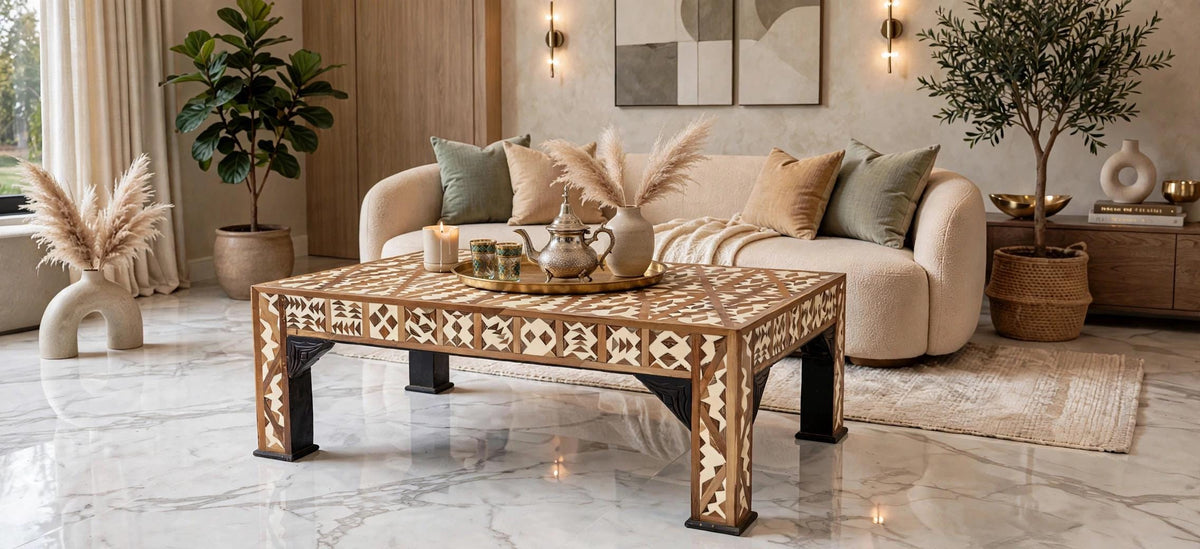 Unique handmade Moroccan resin Inlaid Table statement piece: home decor
