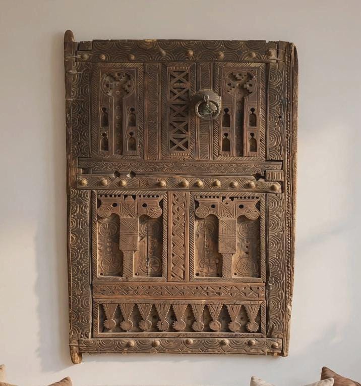 Antique Carved Touareg Door Panel, Berber Moroccan Wall Decor