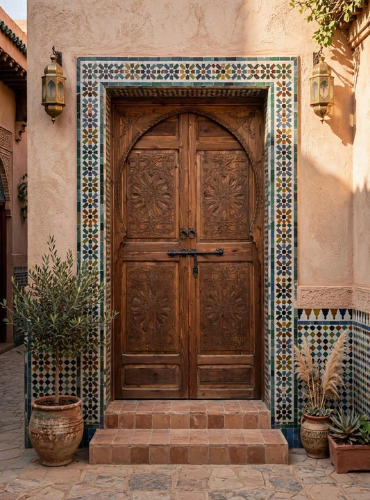 Vintage Moorish Carved Cedar Double Door: Moroccan Interior Panels