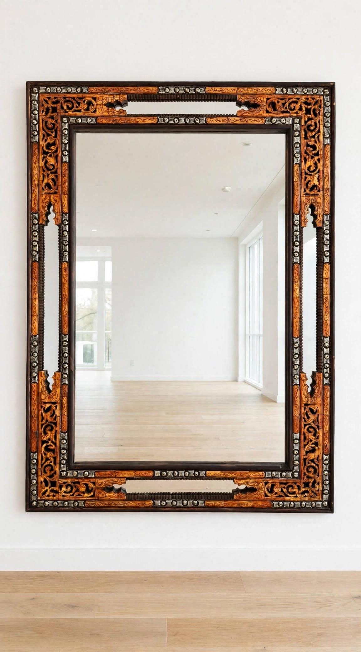 Handmade Moroccan Bone Inlay Mirror, Moorish Arches Design (62.5" x 46.5")
