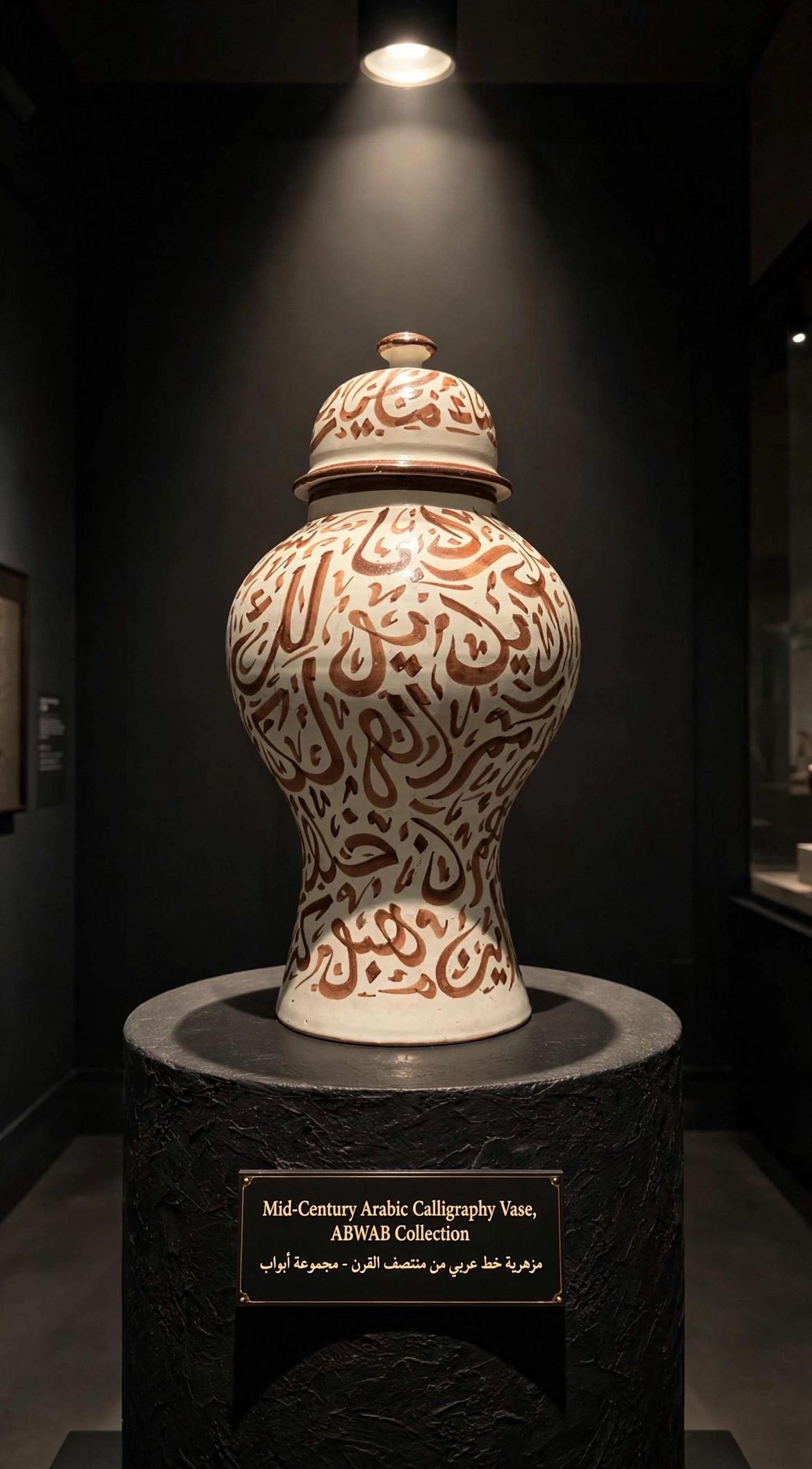 Handcrafted Moroccan ceramic ginger jar with Arabic calligraphy, featuring traditional design and intricate details by Justmorocco.