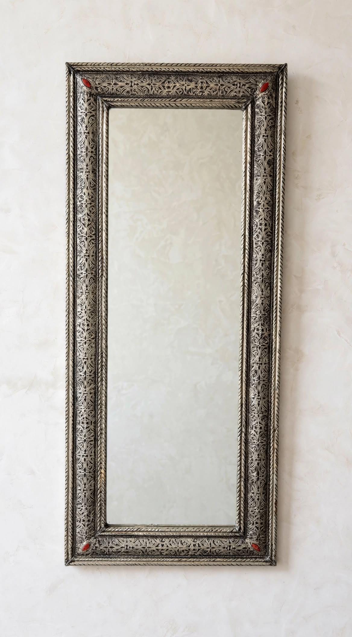 Handcrafted rectangular Moroccan Silver Mirror (46.5x19”)