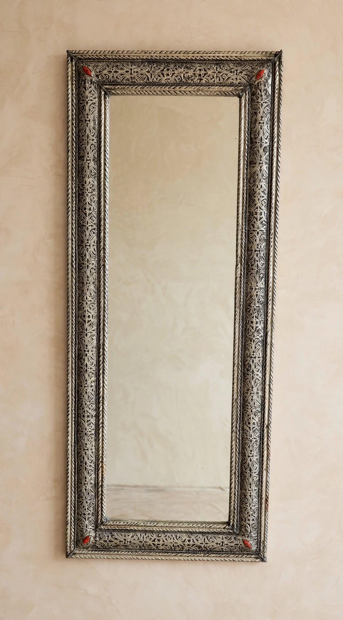 Handcrafted rectangular Moroccan Silver Mirror (46.5x19”)