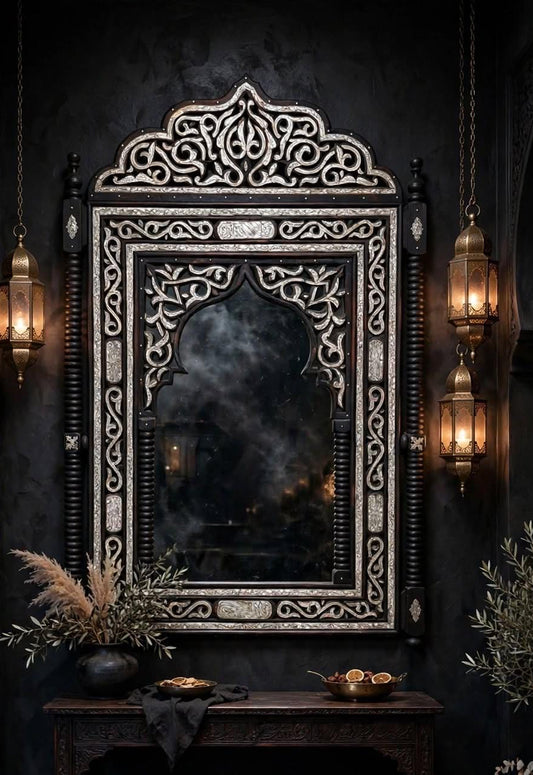 Handmade Moroccan Mirror: Inlay Camel Bone, Moorish Design (75.5x47")