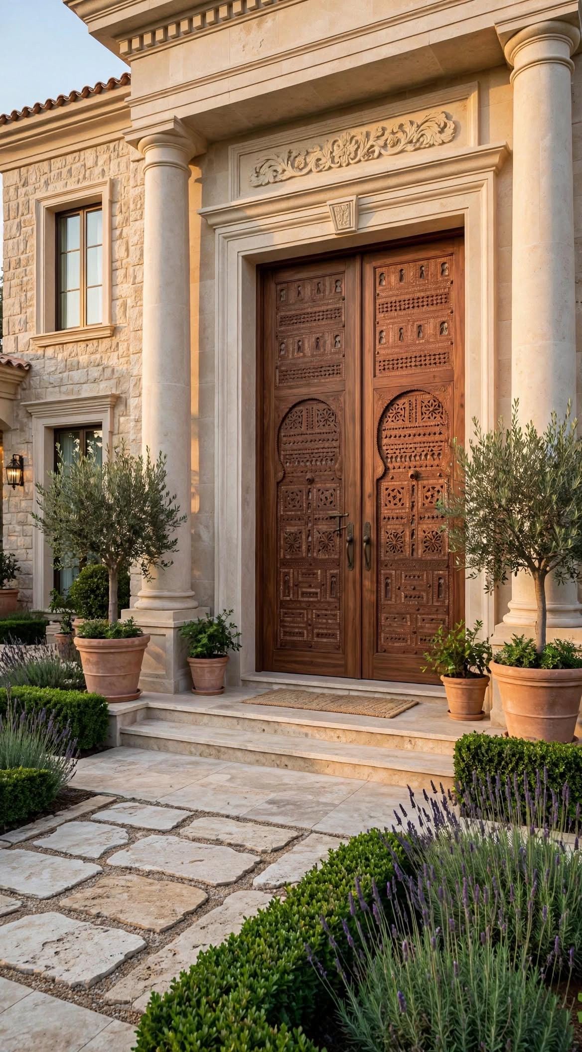 Authentic Moroccan Hand-Carved Cedar Double Doors – 95" W x 118" H Entryway Panels